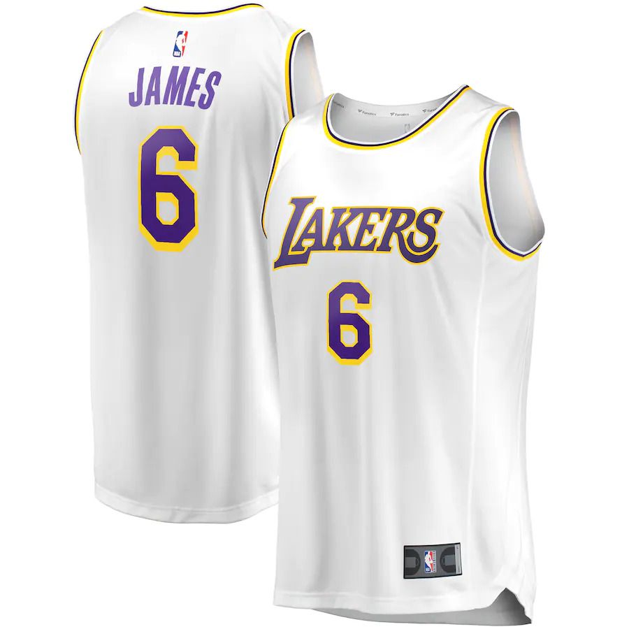 Men Los Angeles Lakers #6 LeBron James Fanatics Branded White Fast Break Replica Player NBA Jersey